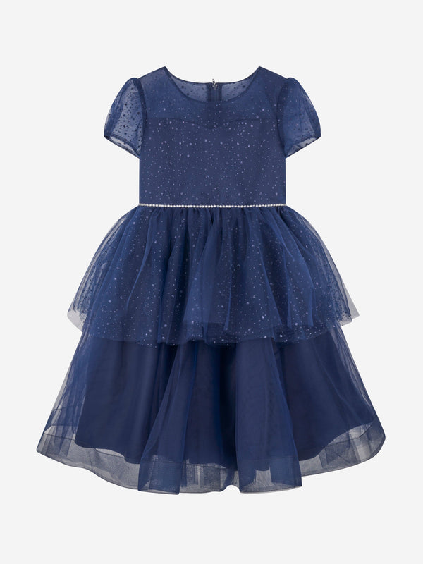 iAMe Girls Sparkle Occasion Dress in Navy