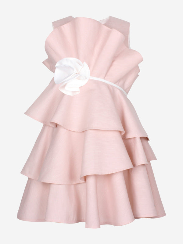 Girls Ebony Ruffle Flower Dress in Pink