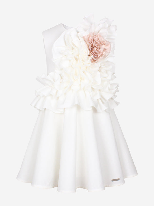 Girls Adage Ruffle Flower Dress in White