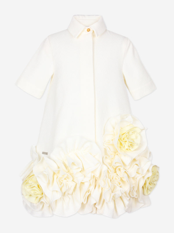 Jessie And James Girls Dream On Frilly Flower Dress in Ivory