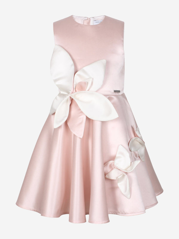 Jessie And James Girls Magnolia Sunset Satin Flower Dress in Pink