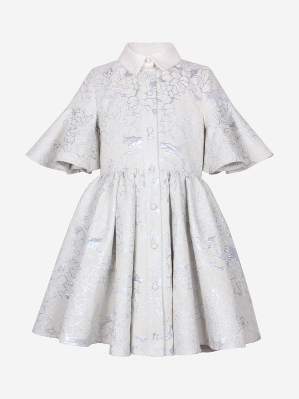 Jessie And James Girls Little Sister Flower Jacquard Dress in Blue