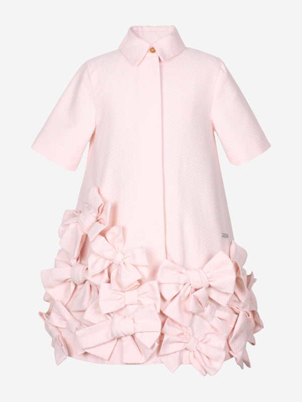 Jessie And James Girls Dotty Jacquard Bow Tie Dress in Pink