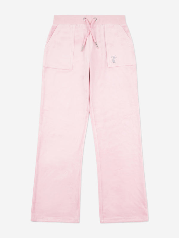 Juicy Couture Girls Diamante Logo Wide Leg Joggers in Pink