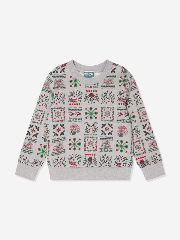 KENZO Boys Seasonal Print Sweatshirt in Grey