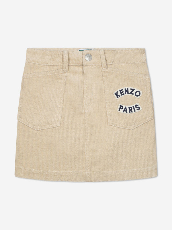 KENZO Girls Corduroy Logo Skirt in Ivory