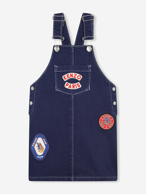 KENZO Girls Badges Dungaree Dress in Navy