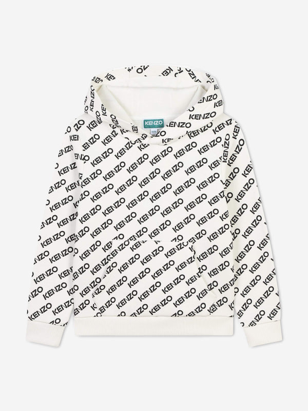 KENZO Kids Logo Print Hoodie in Ivory