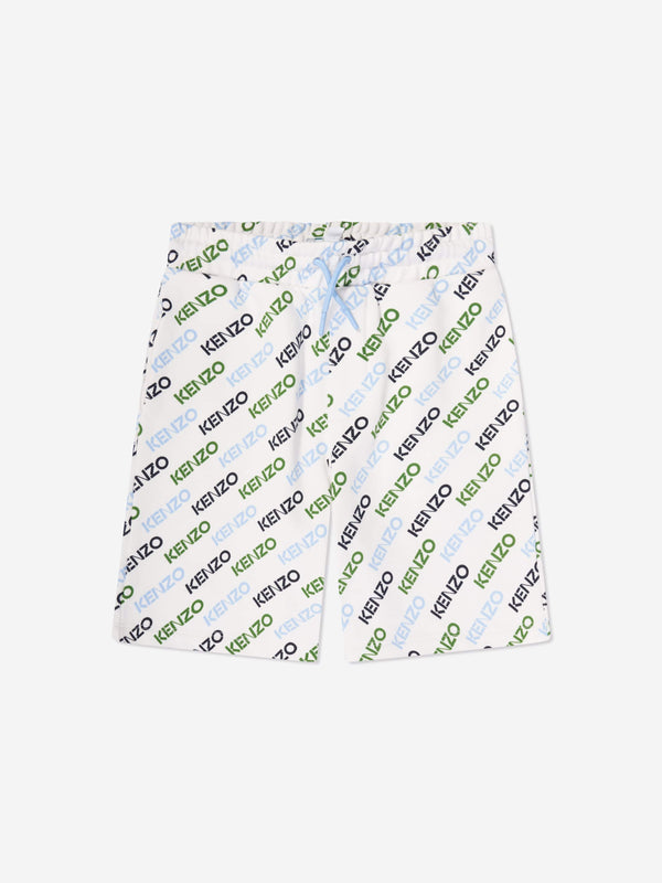 KENZO Boys Logo Print Bermuda Shorts in Ivory