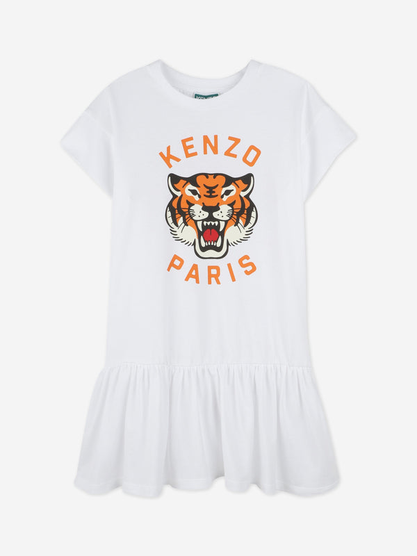 Girls Tiger Dress in White