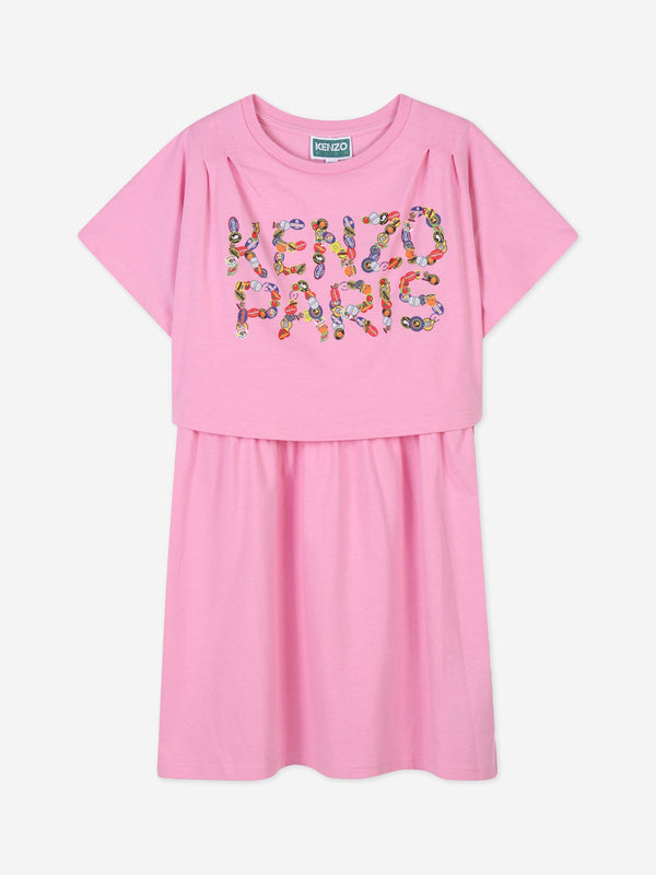 Girls Paris Logo Dress in Pink