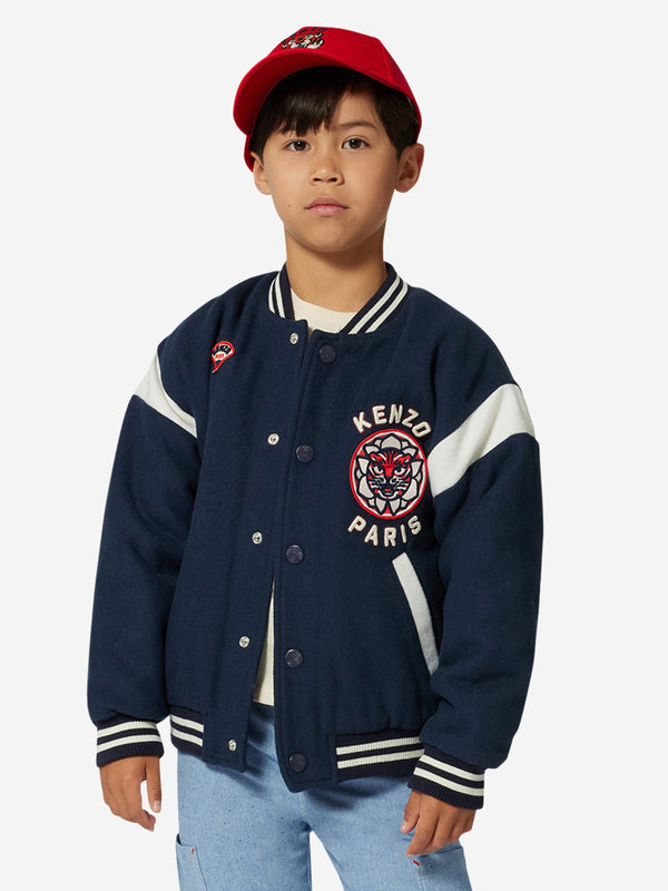 Boys Tiger Varsity Jacket in Navy