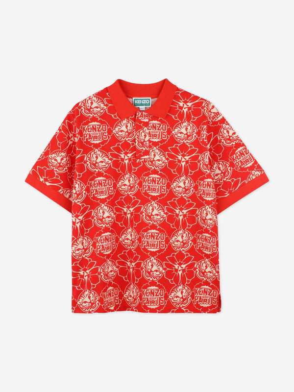 Boys Flower Polo Shirt in Red