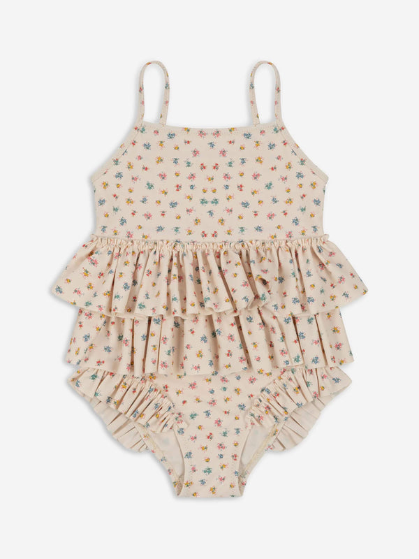 Konges Sløjd Girls Bloomie Sprinkle Manuca Frill Swimsuit in Beige