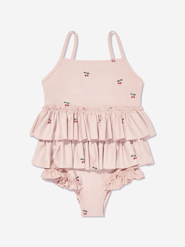 Konges Sløjd Girls Cherry Manuca Frill Swimsuit in Beige