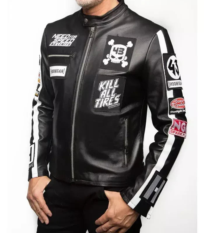 Racing-inspired leather jacket
