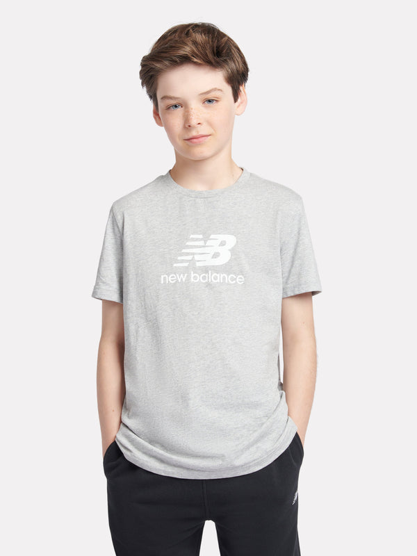 New Balance Boys Jersey Stacked Logo T-Shirt in Grey