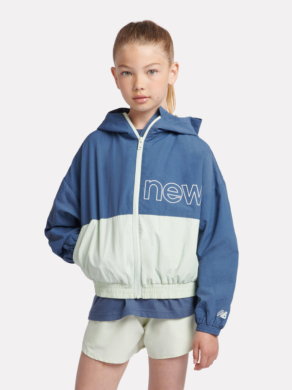 New Balance Girls Athletics Mesh Lined Windbreaker in Blue