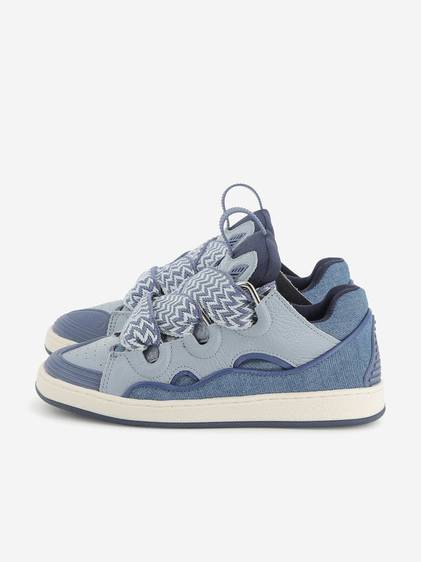 Lanvin Kids Denim and Leather Curb Trainers