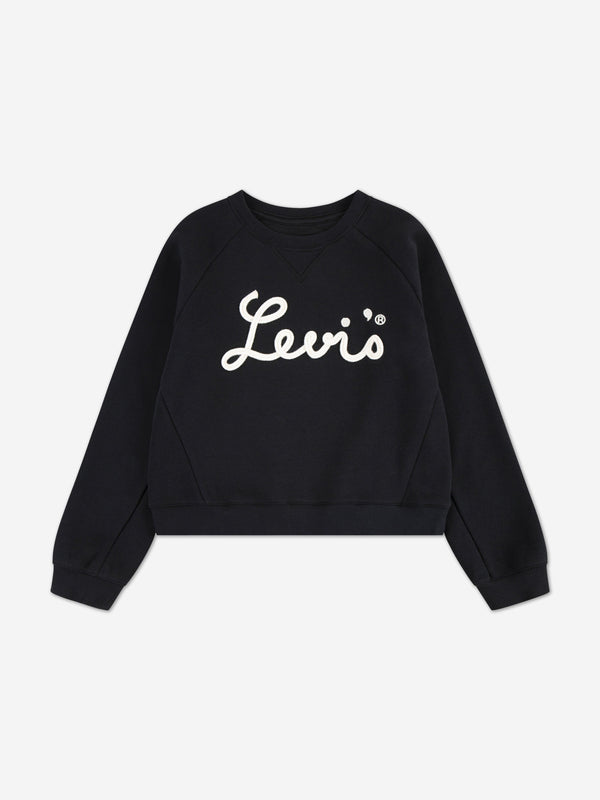 Girls Mixed Textures Sweatshirt in Black