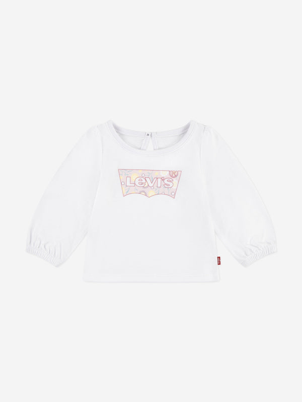 Baby Girls Long Sleeve Puff Detail Top in White