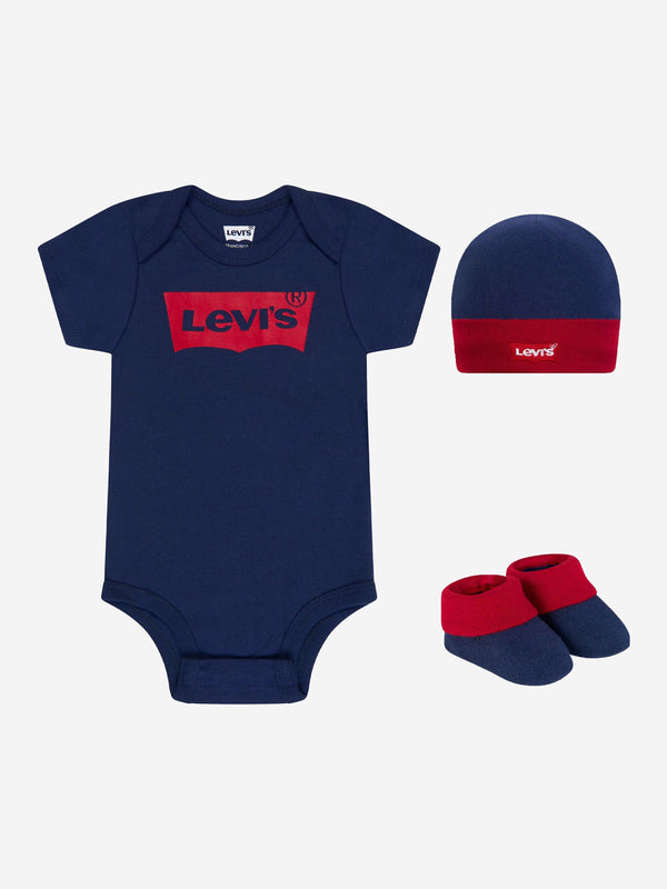 Levi's Baby Batwing Onesie Hat and Bootie Set in Navy