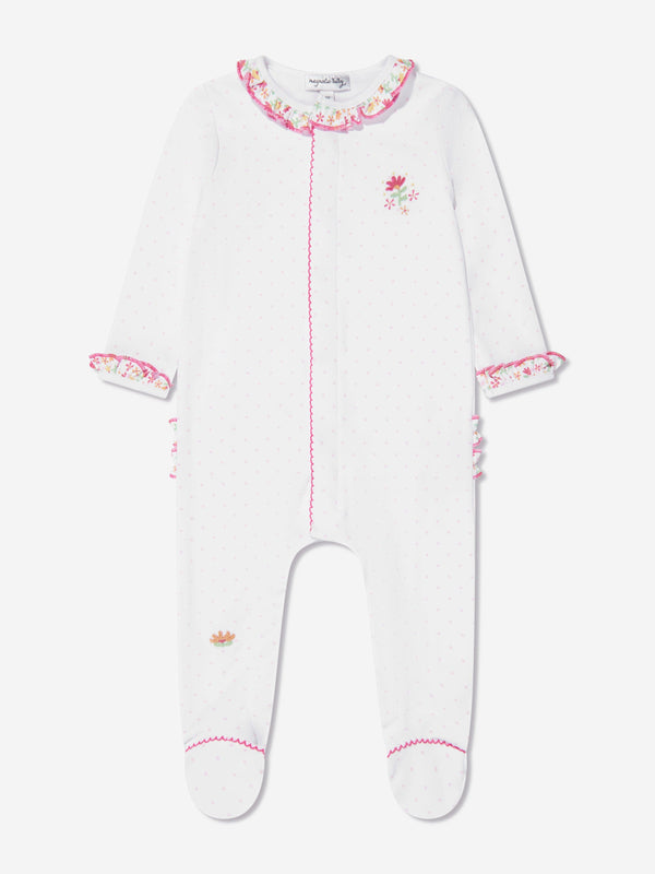 Magnolia Baby Baby Girls Embroidered Ruffle Babygrow in White