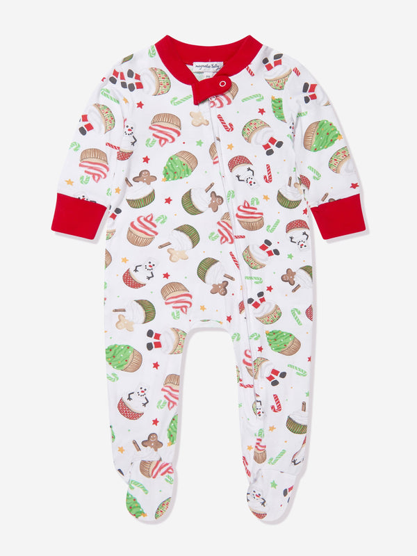 Magnolia Baby Baby Festive Cupcakes Zipper Babygrow in White