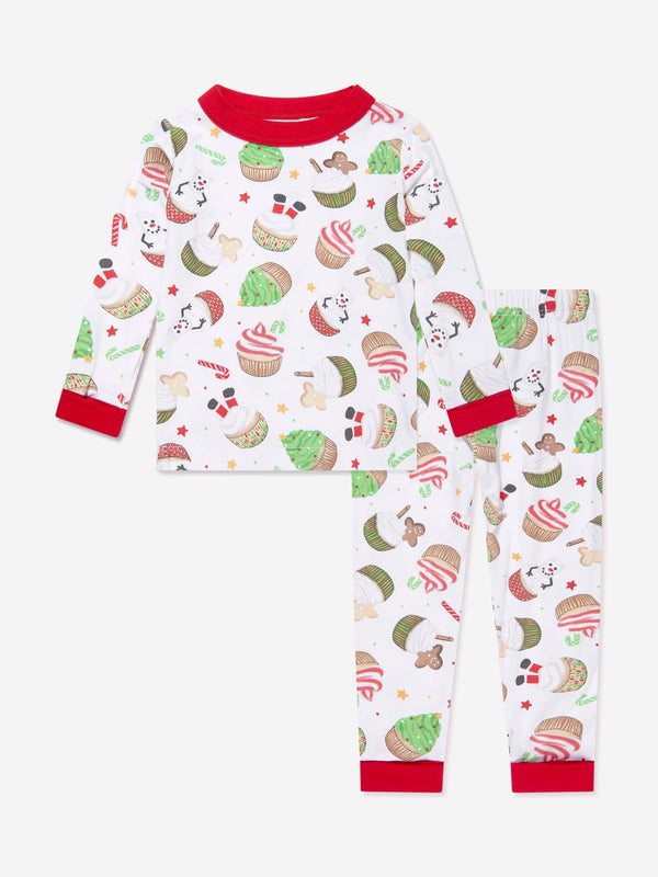 Festive Cupcake Print Long Pyjamas for Kids by Magnolia Baby - Classic White Design