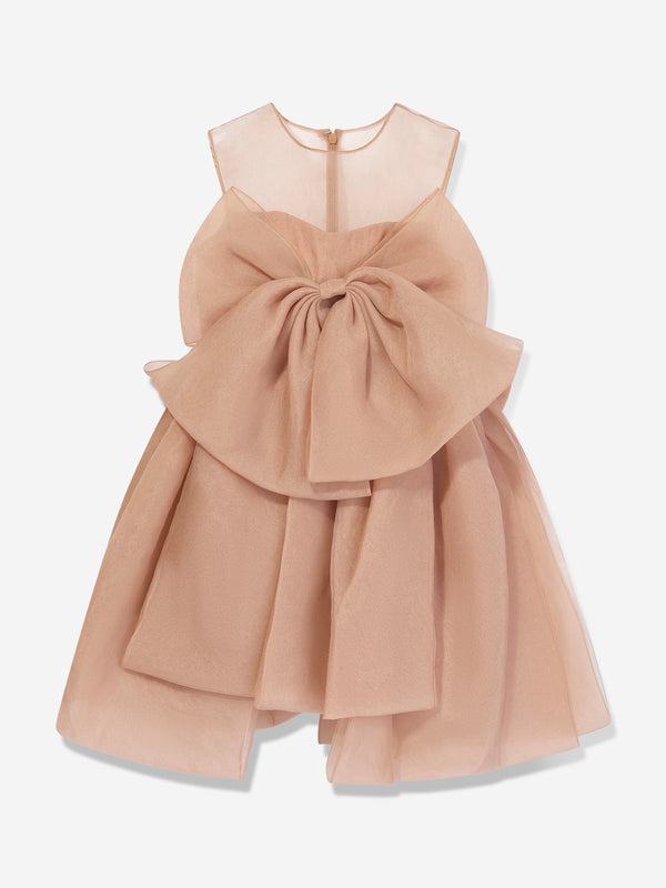 Maison Ava Girls Linette Ruffle Bow Dress in Pink