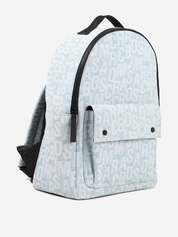 Kids Jacquard Monogram Denim Backpack in Blue (39cm)