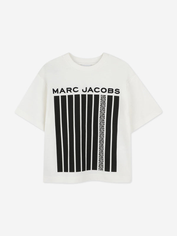 Boys Striped Logo Print T-Shirt in Ivory