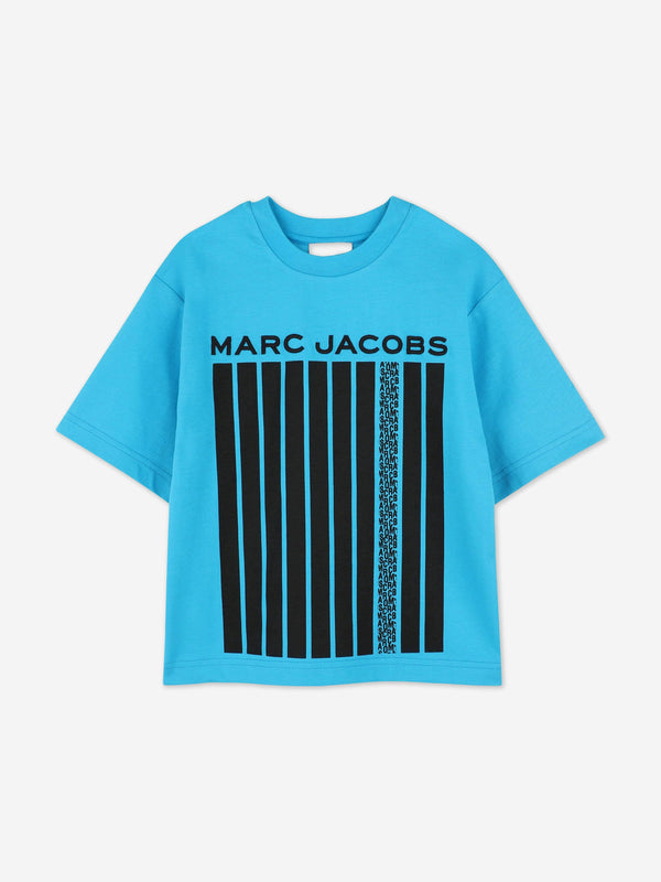 Boys Striped Logo Print T-Shirt in Blue