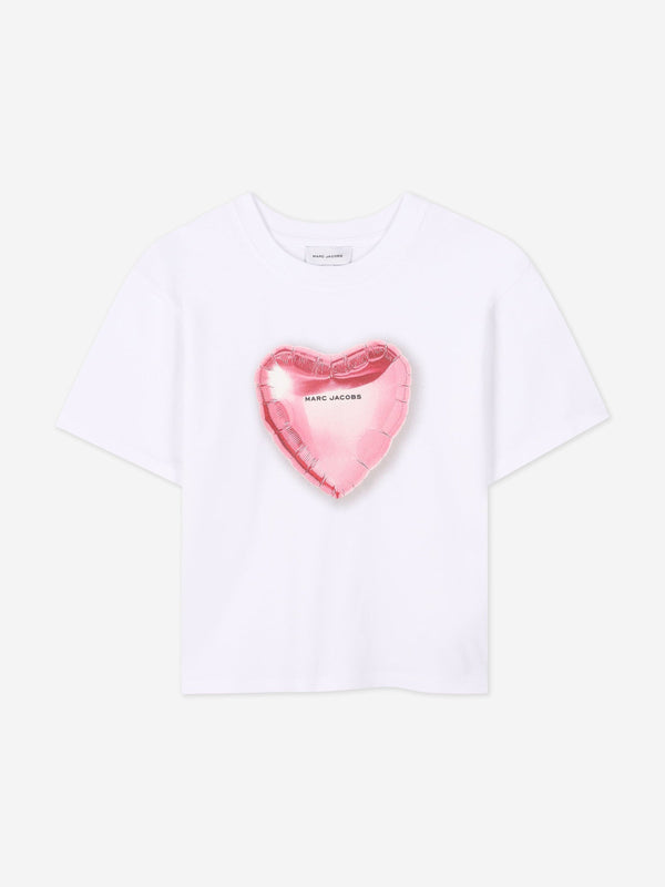 Girls Charm Heart Print T-Shirt in White