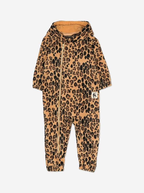 Mini Rodini Baby Girls Leopard Fleece Onesie in Brown