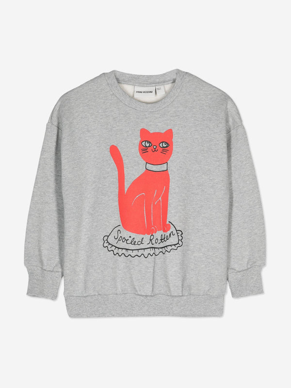 Mini Rodini Kids Cat Sweatshirt in Grey