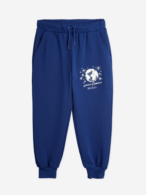 Mini Rodini Kids Society Embroidered Joggers in Blue