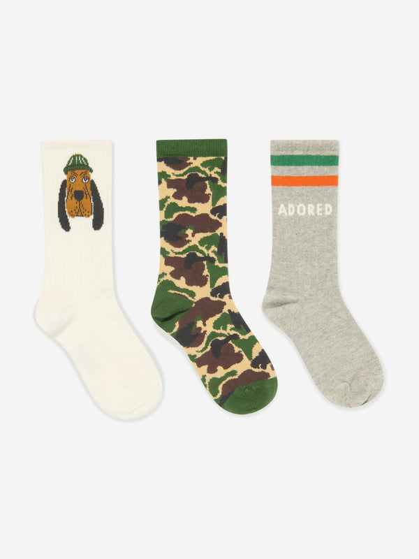 Mini Rodini Kids Bloodhound 3 Pack Socks Set in Multicolour