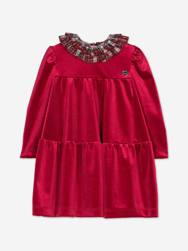 Monnalisa Baby Girls Dress With Tartan Collar in Red