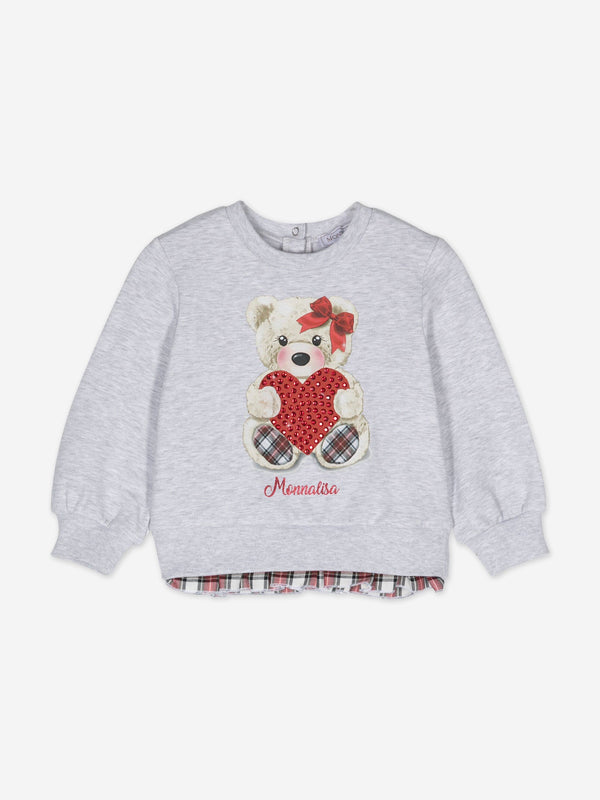 Monnalisa Baby Girls Teddy Bear Sweatshirt in Grey