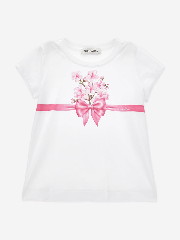 Girls Floral Bow T-Shirt in White