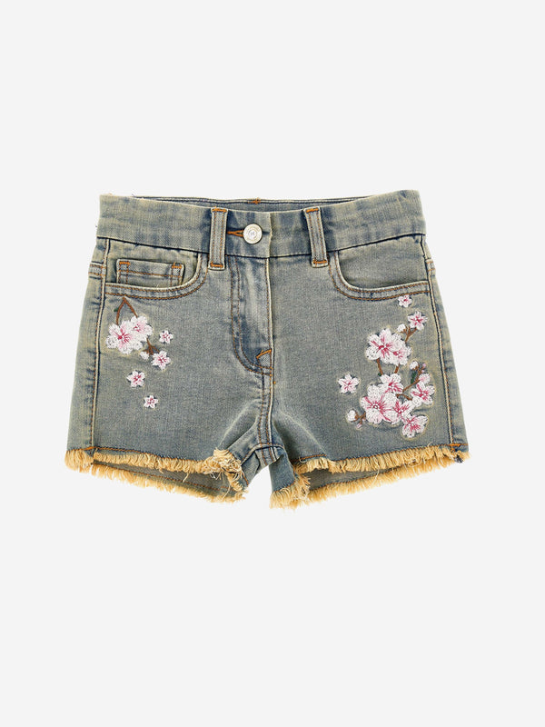 Girls Peach Blossom Denim Shorts in Blue