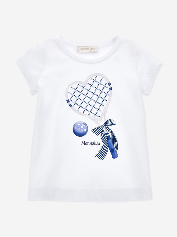 Girls Heart Racket and Ball T-Shirt in White