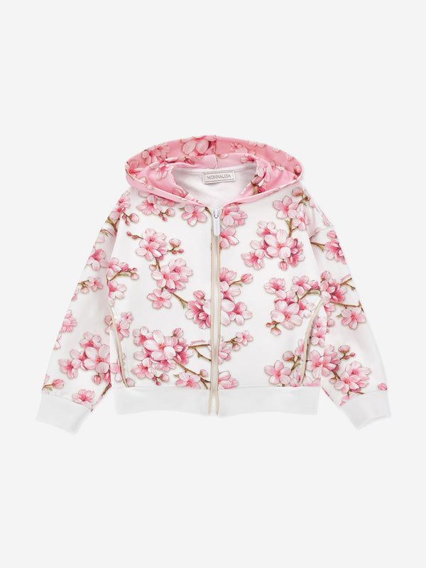 Girls Peach Blossom Zip Up Top in White