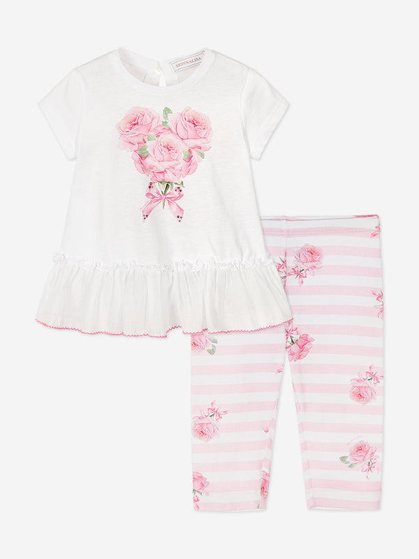 Baby Girls T-Shirt and Leggings Set in White