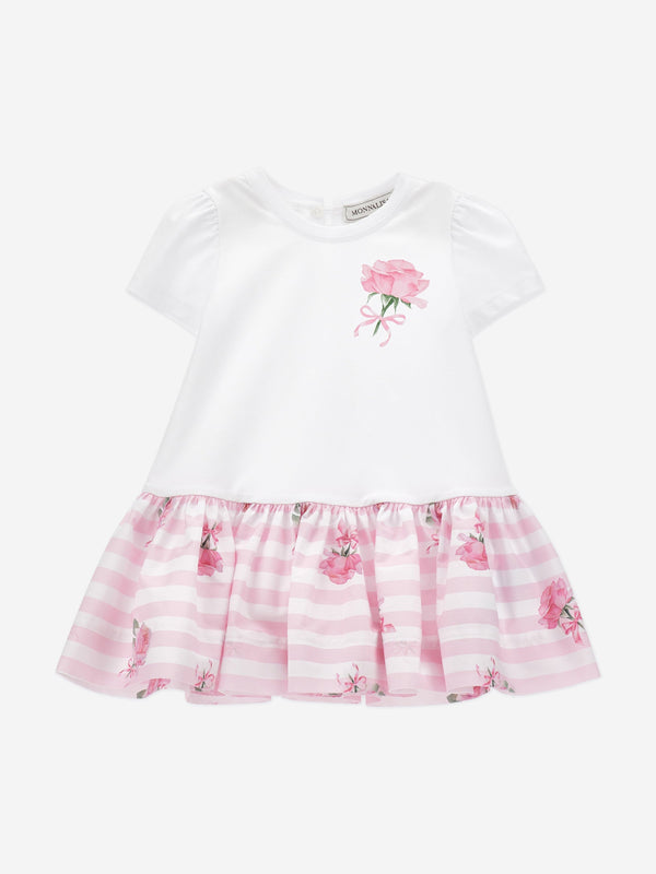 Baby Girls Striped Rose Dress in White