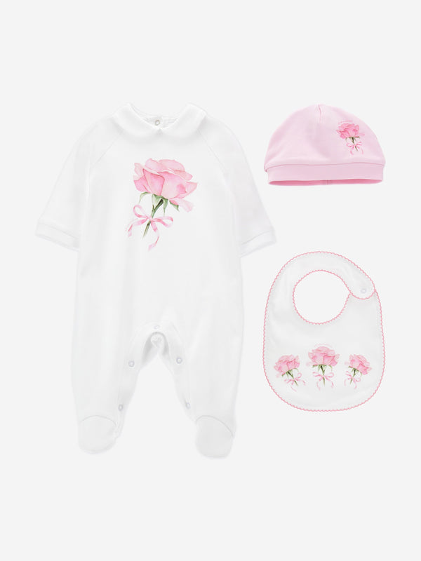 Baby Girls Rose Print Babygrow Set in White