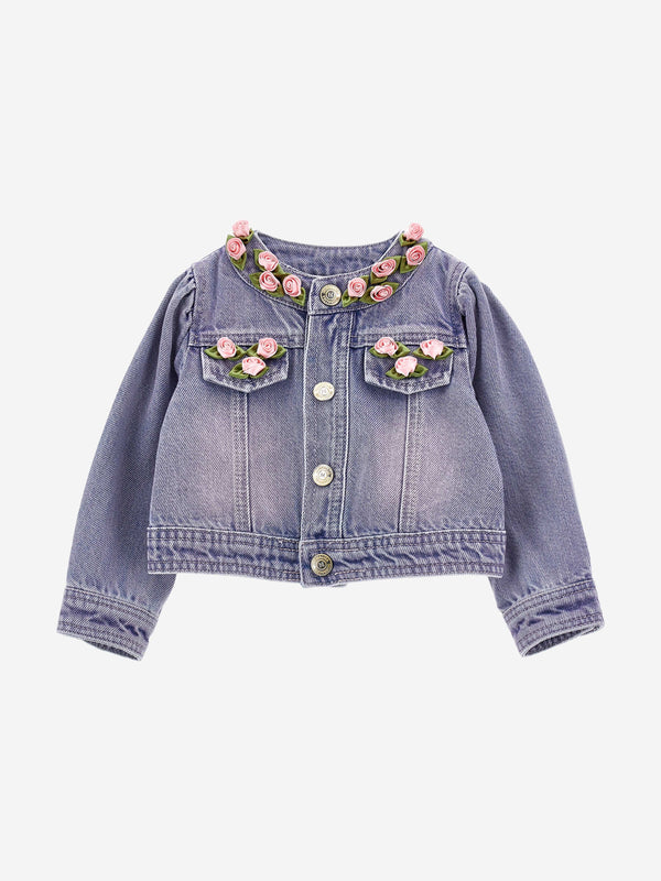 Baby Girls Rose Fleece Denim Jacket in Blue