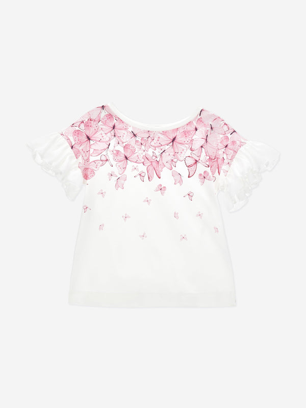 Girls Butterfly Print T-Shirt in Ivory