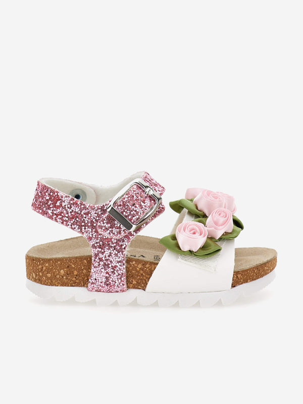 Girls Rose Glitter Sandals in Pink